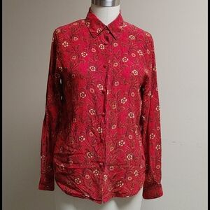 Vintage Retro Edward Red Silk Top Floral